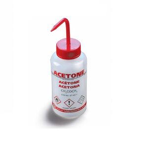 Globe Scientific WGW537VTML-GHS GHS Compliant LDPE Wash Bottle, Acetone, 500mL Capacity, Safety Vented, Red Screwcap, Pack of 5