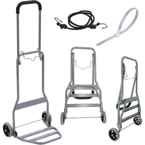 Folding Hand Truck 165lbs Steel Trolley Portable Luggage Dolly Two Wheel Hand Cart with Foldable Handle Noiseless Grey Rubber Caster for Home, Auto, Office, Travel Use