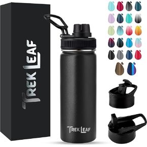 Travel Water Bottle with 3 Lids (Spout, Straw, Flip) Leak Proof, Quality, Vacuum Insulated, Stainless Steel (Twilight, 22 oz)