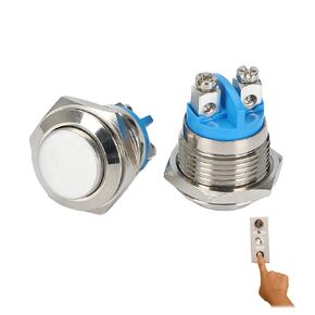 NIIIYTYB 2 Pcs Push Button Switch 19mm Flush Mount Waterproof 250V 5A 1NO SPST Round Electrical Switches Momentary Covered Stainless Steel Push Metal Button for Electrical Applications