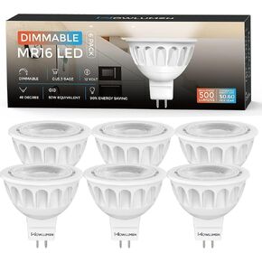 MR16 LED Bulb Dimmable 6 Pack,50W Halogen Replacement, 2700K Warm White GU5.3 Bi-Pin Base,40-Degree Narrow Beam Angle,5W 12V AC DC Indoor Outdoor Tunnable Landscape Lighting Bulbs