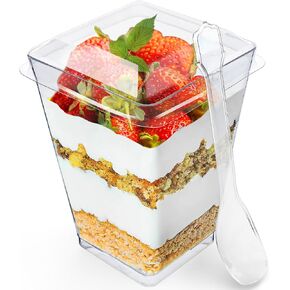 5 oz Dessert Cups with Lids and Spoons (100 Pack) – Plastic Parfait Cups for Appetizer and Desserts be it, Mousse, Tiramisu, Pudding, or salads - Perfect for Parties