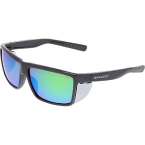 MCR Safety SR22BG Swagger SR2 Series Safety Glasses with Thermo Plastic Rubber Nose Pads and Detachable Side Shields, Charcoal Frame, Green Mirror Lens