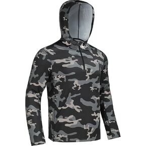Rodeel Men's Long Sleeve Camo Sports Shirt Fleece Quarter-Zip Pullover Running Hoodie Workout Athletic Sweatshirt