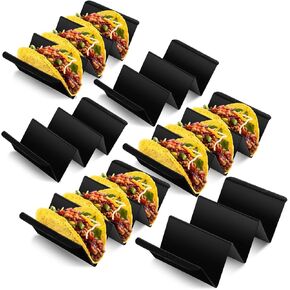 Baderke Mexico Taco Holder Stands Set of 6 Black Large Tray Plates Plastics Holder for Taco Night Tuesday, Dishwasher Microwave Safe