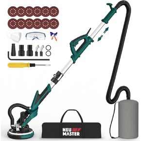 NEU MASTER Drywall Sander, Electric Drywall Sander Variable Speed Pole Sander with Vacuum, 900-1800RPM Foldable Ceiling Sander with 12 Sanding Discs, LED Light, Extendable Handle, Dust Bag and Hose