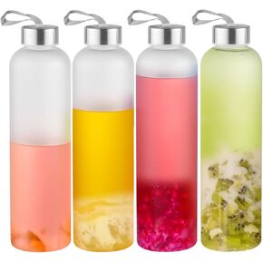 Plastic Frosted Water Bottle 27 Oz Reusable Bottles with Silver Stainless Steel Lids, Leak-Proof Clear Bottle with Cleaning Brush and Funnel for Sports and Travel (4)