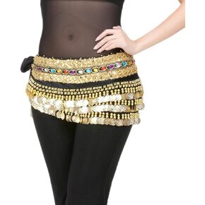Belly Dance Hip Scarf Skirt Accessories with Gold Coins for Women Rave Outfit