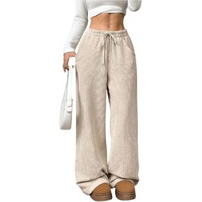 SOLY HUX Women's Drawstring Wide Leg Pants Corduroy Baggy Sweatpants with Pockets