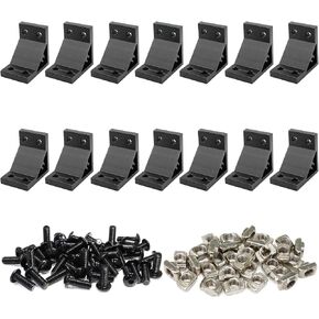 14 Sets 2040 Aluminum Extrusion Profiles Corner Brackets 2040 Series 90Deg Right Angle Black L Connectors wtih T Slot Nuts and Bolts for 20/40 Extruded Aluminum Connect