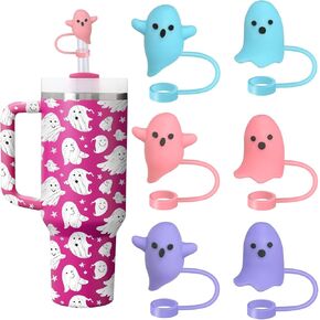 6Pcs Halloween Ghost Straw Toppers for Stanley Cup Boo Ghost Straw Covers，Halloween Straw Topper for 10mm Drinking Straw Tip Covers Stanley Cup Accessories Halloween Gifts
