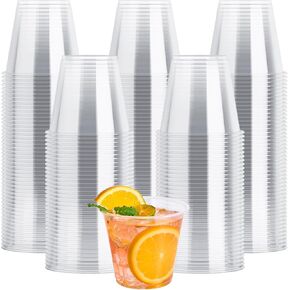 Jolly Chef 100 Pack Clear Closp Cups ، 9 Oz Crystal Clear Pet Party Cups ، Classic Clear Dispiped Wine Coups for Wedding ، عيد الشكر ، عيد ميلاد ، عيد ميلاد ، حفلة عيد الميلاد