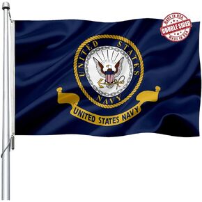 US Navy Emblem Flag Double Sided 4x6 Outdoor- Heavy Duty Navy Naval Military Flags -United State Navy Flags Banner with 2 Brass Grommets 4 Rows Stitched