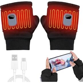 Heated Gloves for Women Rechargeable, Fingerless Rechargeable Heated Gloves, Hand Warmer Gloves, 3-Speed Adjustable Heated Fingerless Gloves, Winter Hand Warmer for Work Cycling Skiing Outdoor Snow