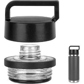 Linkidea Water Bottle Lid with Handle Compatible with YETI Rambler Bottle 18oz/26oz/36oz/46oz/64oz Chug Cap, Water Bottle Chug Replacement Cap Lid (Black)