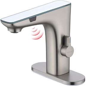RUVIDA Touchless Bathroom Faucet,Brushed Nickel Bathroom Faucet,Bathroom Sink Faucets with Deck Plate,Faucet with Digital Temperature Display Screen