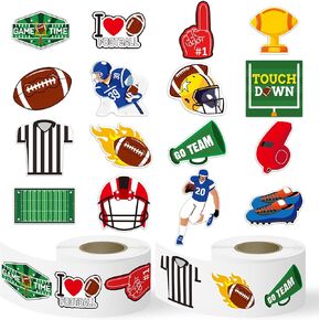 ملصقات Haooryx لكرة القدم للاصق - 1000pcs (2 لفات) 16 تصاميم الكرتون Super Rugby Bowl ملصق لفة لفة لفة لفة