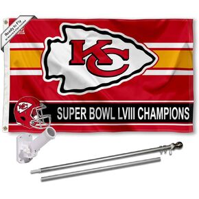 WinCraft Kansas City Chiefs 2023 2024 Super Bowl Champions Flag Pole and Bracket Mount Kit