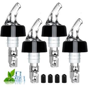 Automatic Measured Bottle Pourer-1 oz (about 30 mL) Set of 4 ,Pour Spouts for Liquor Bottles with Dust Caps,Measure Pourer Drinks Wine Cocktail Dispenser, Suitable for Home Kitchen Bar Shot Pourer
