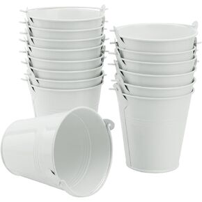 15 Pack 4 Inch White Iron Pail, Metal Buckets with Handle, Easter Bucket,Pencil Holder and Flower Pots, Used to Carry, Store, or Even Plant, by GENHAKON.