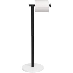 NearMoon Bath Toilet Paper Holder Stand- Modern Tissue Roll Holder Standing with Balanced Base, Rustproof Toilet Roll Holder for Bathroom/Kitchen Countertop (Chrome Finish, Marble Base)