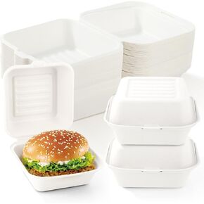 30 Pack Clamshell Take Out Food Containers,6X6 Inch 100% Compostable Disposable To Go Containers,To Go Boxes With Lids for Hamburger Sandwiches Chips