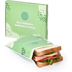 EcoTotes - Recyclable Sandwich Bags | 50 Count | 21 x 17 cm | Durable, Eco-Friendly Paper Lunch Bags | Ideal for Snacks and Sandwiches | Plastic-Free Packaging