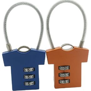 2pcs 3 Digit Combination Padlock with 4 inches Steel Cable for Luggage Gym Locker Fence Toolbox Backpack，Blue and Orange