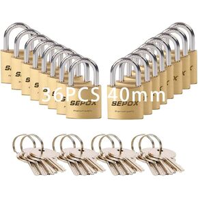 SEPOX® 36 Pcs Pack Solid Brass Padlock with Same Keys 48 Pcs, Heavy Duty & Compact Waterproof Body 40mm 1-9/16",Small Lock & Key with Big Handle, Keyed Alike for School Gym Locker, Hasp, Tool Box