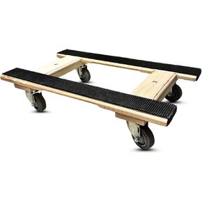 Furniture Dolly 4-Wheel Heavy Duty – H-Frame Red Oak Design - 1,000 lbs Capacity - with Full-Length Rubber Tread Dual Rails, 18"x30", 4" Non-Marking Gray Rubber Wheels - Made in USA (4" Wheels)