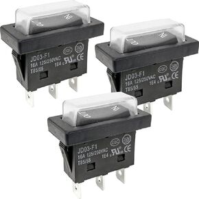 مفتاح موسيقى الروك من 3 قطع JD03-F1 و KCD4-3NC ، مفتاح تشغيل 16A 125/250VAC 3-PIN/3 مع غطاء مضاد للماء لمختلف أدوات الطاقة والأجهزة الكهربائية والمعدات البحرية والصناعية