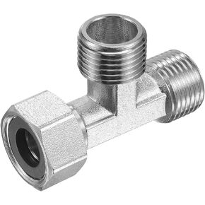 uxcell Pipe Fitting Tee G1/2 1 Female to 2 Male Thread 3 Way T Shape Swivel Nut Hose Connector Adapter, Nickel-Plated Copper