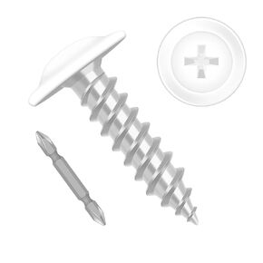 #8 x 1/2" Truss Head Fast Self Tapping Screws, Alloy Steel Wood Screws, White Head, Full Thread, Screwdriver Bit Included, 100 PCS