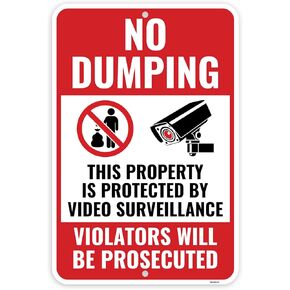 1PC No Dumping Sign, 18 x 12 Inches - Aluminum - No Illegal Dumping Private Property Video Surveillance Sign