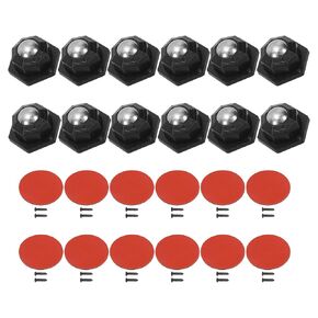 PATIKIL 3/4 Inch Self Adhesive Paste Caster Wheels, 12 Set 360 Degree Low Profile Swivel Universal Wheel with Stainless Steel Ball Bearing for Kitchen Furniture Storage Box Bin, Black