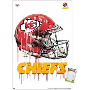 Trends International NFL Kansas City Chiefs - Drip Helmet 20 Wall Poster, 14.725" x 22.375", Premium Poster & Mount Bundle