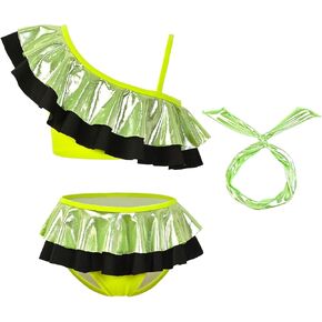 CHILDRENSTAR Girls 2 Pieces Bikini Set Swimsuit Ruffles Solid Color Block Swimwear Bathing Suits with Hairbands