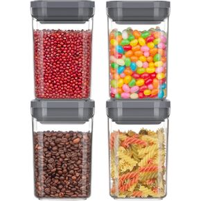 MR.SIGA 4 Pack Airtight Food Storage Container Set, BPA Free Kitchen Pantry Organization Canisters with One-handed Leak Proof Lids, 1L / 33.8oz, Medium, Gray
