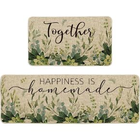 Artoid Mode Eucalyptus Together Spring Kitchen Mats Set of 2, Summer Home Decor Low-Profile Kitchen Rugs for Floor - 17x29 and 17x47 Inch