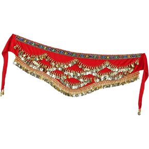 Belly Dancing Hip Scarf,Colors Belly Dancing Hip Scarf Wrap Skirt Bellydance Waist Belt with Artificial Tassel Red