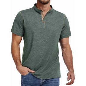 PEGENO Men's Henley Short Sleeve T-Shirt Casual Shirt Banded Collar Designed Placket Tees Tops