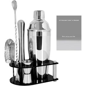 Cocktail Shaker Bartender Kit: 5 Piece Stainless Steel Bar Set, Cocktail Shaker Set with Stand, Drink Mixing Kit Includes Shaker,Strainer,Jigger, Bar Mixer Spoon, Muddler ﻿(750ml(25oz))