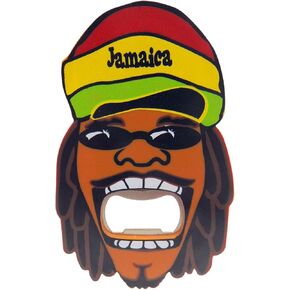 Jamaica Bottle Opener Souvenir Fridge Magnet with Jamaican Rasta Man, 3-1/2 Inch