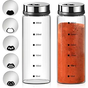 2Pcs Large Salt & Pepper Shakers, Glass Salt & Pepper Shakers with Adjustable Pour Holes, Salt & Pepper Dispensers with Stainless Steel Removable Lids, Salt Spice Shakers for Kitchen Restaurant