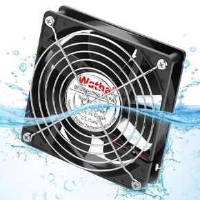 Wathai IP68 120mm x 25mm 12V Waterproof Exhaust Cooling Fan High Performance Dual Ball 12 Volt Fan 2Pin for DIY RV Refrigerator, Grow Tent, Terrarium Ventilation Cooling