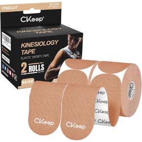 CKeep Kinesiology Tape, Original Cotton Latex Free Hypoallergenic Elastic Athletic Tape, 40 Count, 10inch × 2inch Precut Strips, Beige