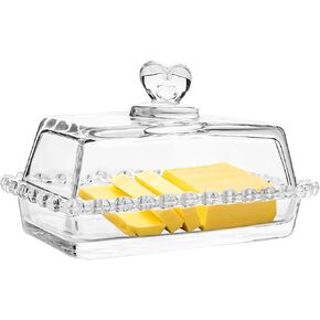 Glass Butter Dish with Cover - Butter Dish with Lid - Clear Crystal Butter Dish for Countertop, Butter Keeper with Heart Shaped Handle Cover, Butter Holder Container For Valentine's Day gift