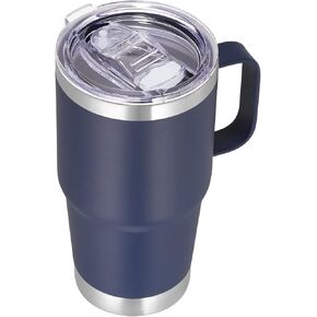 VEGOND 20 oz Tumbler with Handle Lid and Straw, Stainless Steel Insulated Travel Coffee Mug Spill Proof Double Wall Metal Tumbler Cup Keeps Drink Hot and Cold, Navy Blue 1 Pack