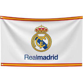 3 × 5 أقدام علم كرة القدم ريال مدريد - لافتة داخلية/خارجية مع جروميتين - مثالي لمحبي ريال مدريد
