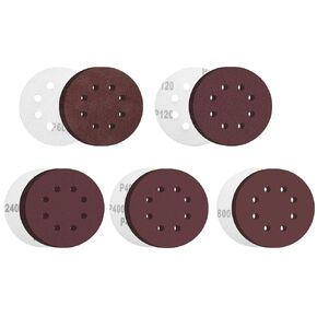 50 PCS 5 Inch 8 Holes Sanding Discs, Hook and Loop Sander Round Sandpaper for Random Orbital Sander, 60, 120, 240, 400, 800 Grit